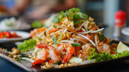 Thai food, mango salad, crispy pork, papaya salad, fried shrimp, noodles, fried chicken, plain rice, pork fried rice,の素材