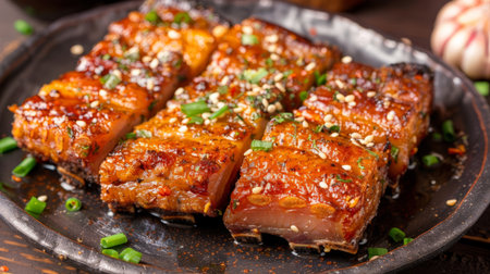 Crispy pork belly fried with garlicの素材