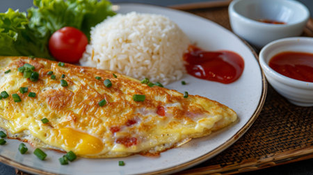 Omelet or Omelette with Rice and Ketchupの素材