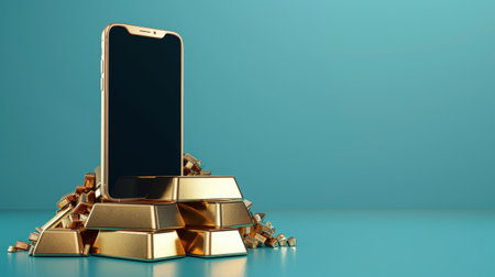 realistic smartphone with gold bars. gold price forecast concept.の素材