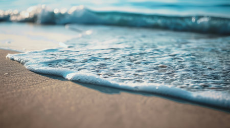 Soft Wave Of Blue Ocean On Sandy Beach. Background. Selective focus.の素材
