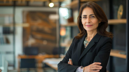 Portrait of mature business woman with arms crossed looking at camera.の素材