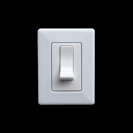 A classic single white light switch with rectangular design, set against black background, creates striking visual contrast. this simple yet functional item is essential for controlling lighting anyの素材