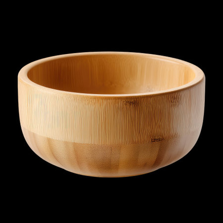 An eco friendly bamboo bowl with smooth finish, showcasing natural textures and warm color. perfect for serving salads or snacks, this bowl adds touch of nature to any table settingの素材