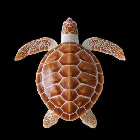 A topdown view of sea turtle showcasing its unique hexagonal shell pattern and vibrant colors, evoking sense of tranquility and connection to marine lifeの素材