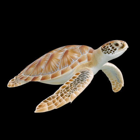 A realistic sea turtle gliding gracefully through water, showcasing its intricate shell patterns and vibrant colors. this majestic creature embodies beauty of marine lifeの素材