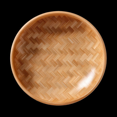 An eco friendly round bamboo saucer featuring woven design, perfect for serving food or as decorative piece. its natural material adds warmth and sustainability to any settingの素材