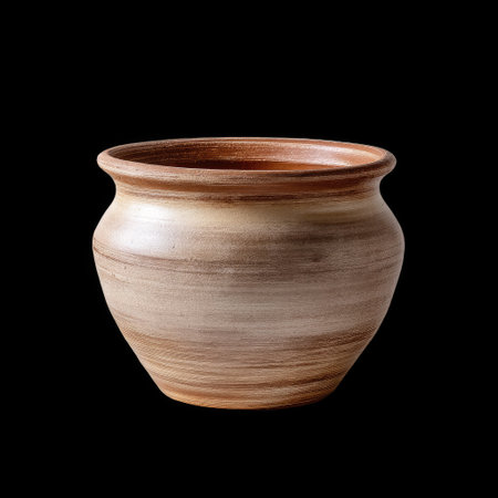A round clay pot with rustic texture and earthy tones, perfect for adding natural touch to any decor. its unique design enhances aesthetic of any space, evoking warmth and simplicityの素材