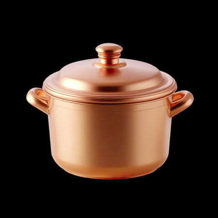 A copper colored metal pot with classic design, featuring smooth finish and matching lid. this elegant cookware piece is perfect for enhancing any kitchen decor and is ideal for cooking and servingの素材
