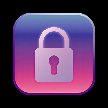 A modern digital padlock icon representing cybersecurity and protection, featuring gradient background in shades of blue and pink, conveying sense of security and safetyの素材