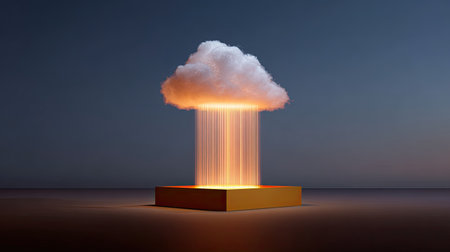 This stunning image features a glowing cloud emitting radiant rays in a minimalistic setting, blending creativity and surreal beauty, ideal for abstract art concepts.の素材