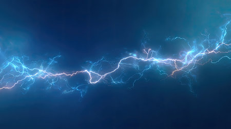 A stunning capture of a vibrant lightning bolt cutting through a dark sky, showcasing the raw power of nature. This electrifying image portrays both beauty and intensity.の素材