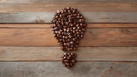 This captivating arrangement features coffee beans meticulously arranged to form a light bulb shape on a rustic wooden background, symbolizing creativity and inspiration.の素材