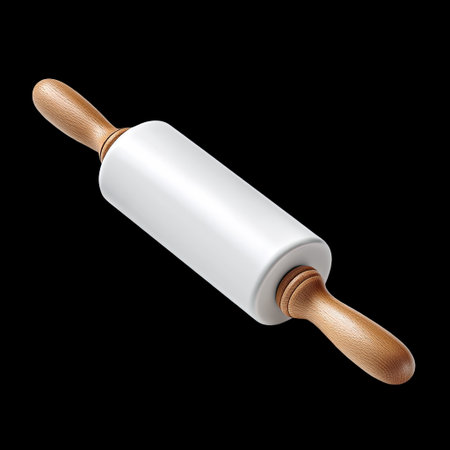 A classic wooden rolling pin featuring a white cylinder and smooth wooden handles, perfect for any baking enthusiast looking to create delicious pastries and dough.の素材