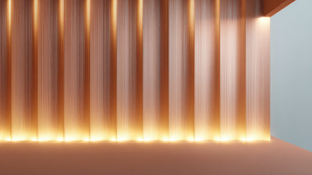 A modern interior featuring elegant illuminated wall panels creates a warm ambiance in a stylish minimalist architectural space, perfect for photography.の素材