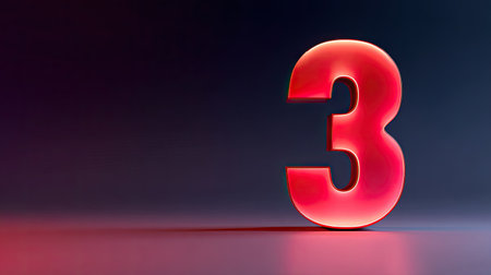 This image features a bold and modern number three in glowing neon red against a gradient blue background, perfect for creative projects and graphic designs.の素材