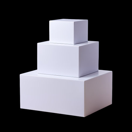 This image features three white geometric boxes arranged in a minimalist style against a black background, ideal for modern art and design concepts.の素材