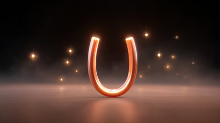 This captivating image features a glowing 3D letter U, illuminated against a dark background. Soft focus and bokeh effects add a magical ambiance to the scene.の素材