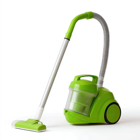 A vibrant green vacuum cleaner stands out against a white background, showcasing its modern design and efficiency for home cleaning tasks.の素材