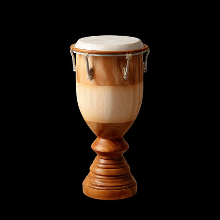 This wooden drum features a natural finish, showcasing artisan craftsmanship. Perfect for musical performances, cultural events, and home decor.の素材