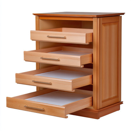 This wooden drawer cabinet features four spacious drawers designed for efficient organization. Its modern design enhances any home or office space with style and functionality.の素材