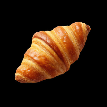 A beautifully baked croissant with a golden and flaky texture, perfect for food photography, culinary presentations, and gourmet recipes.の素材