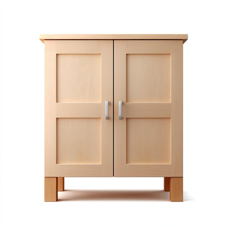 This wooden cabinet features a minimalist design with two doors, perfect for enhancing home organization and adding style to your space.の素材