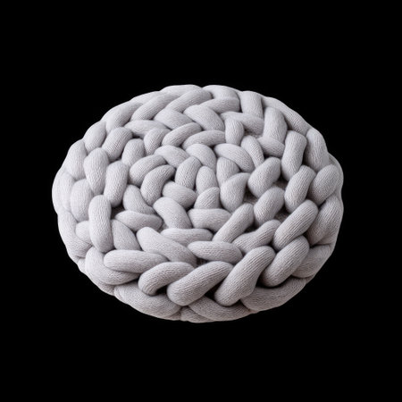 This soft knit round cushion in light gray offers a cozy touch to any living space, blending style and comfort perfect for your home decor needs.の素材