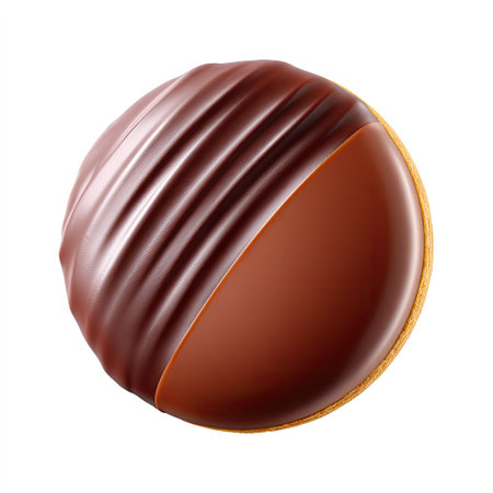A delectable chocolate-coated cookie featuring a smooth and shiny surface. Perfect for dessert lovers, this delightful treat offers a rich filling and inviting aroma.の素材