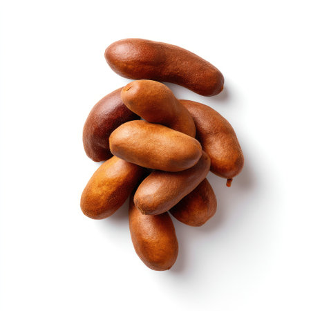 A collection of fresh tamarind pods showcasing their rich brown hues and unique shapes. Ideal for culinary projects, healthy eating lifestyles, and organic food themes.の素材