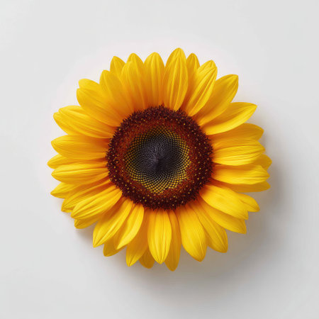 A stunning close-up of a sunflower against a clean white background. This image captures the intricate details and vibrant colors, representing beauty and inspiration. Perfect for nature enthusiasts and artistic projects.の素材