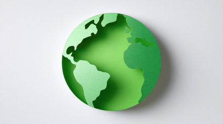 This vibrant illustration features a green globe with a creative paper cutout design, symbolizing eco-friendliness and sustainability for various themes.の素材