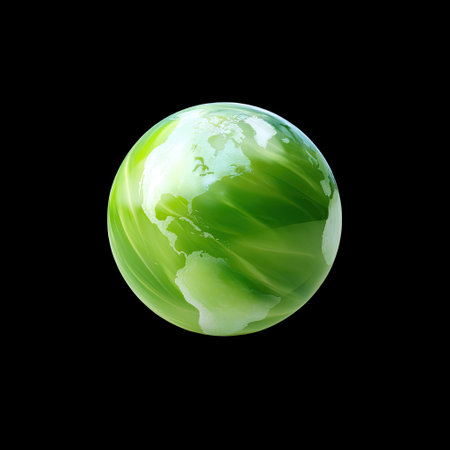 An abstract representation of a green globe highlighting themes of environmental awareness and sustainability, ideal for creative projects and presentations.の素材