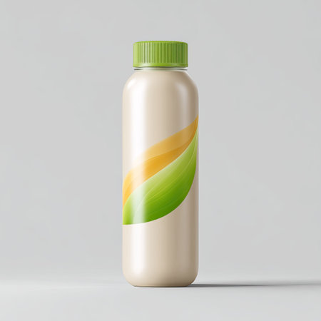 This modern eco-friendly smoothie bottle showcases a sleek design with vibrant natural elements. Perfect for branding health and wellness products.の素材