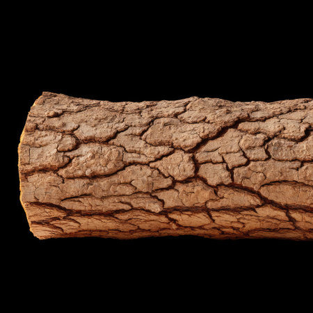 A detailed close-up image of a log showcasing its intricate bark texture and patterns. This photograph highlights the beauty and organic qualities of natural wood.の素材