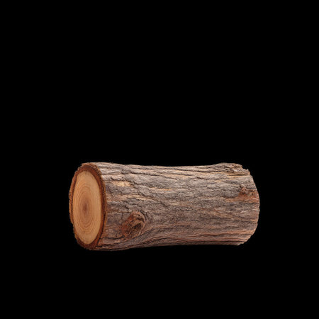 A single natural wooden log showcasing its textured bark and smooth inner surface, perfect for rustic decor and various craft projects. Ideal for nature lovers.の素材