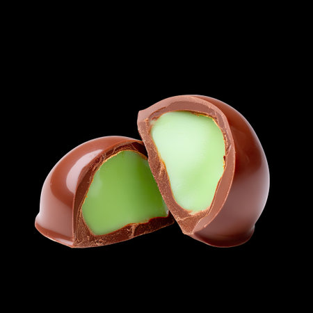 Indulge in the delightful combination of smooth mint filling and rich chocolate shell. Perfect for sweet cravings or special occasions.の素材