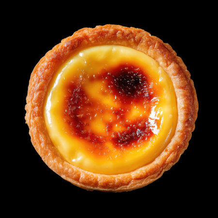 A beautifully baked custard tart showcasing a rich, creamy filling encased in a golden, crispy pastry. Ideal for dessert lovers and culinary enthusiasts.の素材