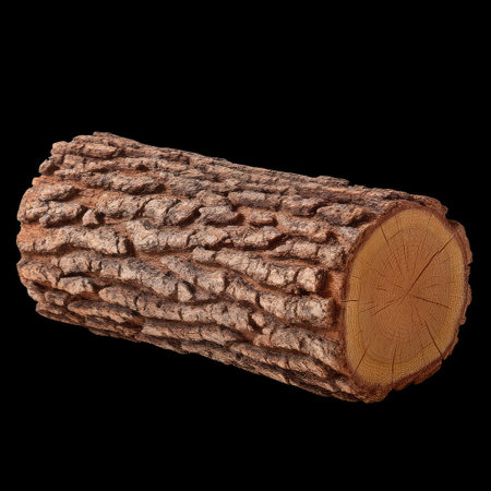 A beautifully detailed wooden log showcasing a rough bark exterior and a smooth inner surface, perfect for rustic decor or natural craftsmanship projects.の素材