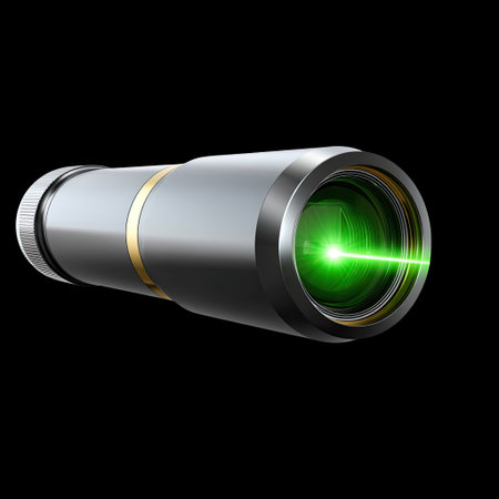 This image features a high-quality laser pointer with a green beam, ideal for presentations, meetings, and educational settings, showcasing sleek modern design.の素材