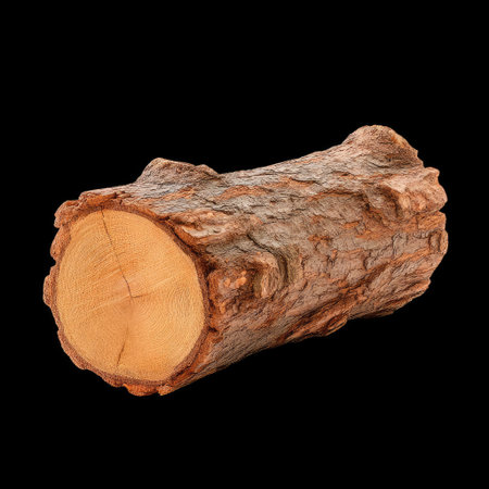 A natural wooden log captured against a black background, highlighting the intricate texture and grain patterns. Ideal for artistic and design uses.の素材