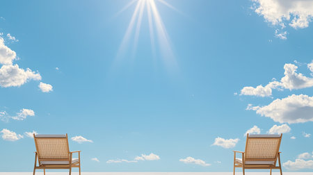 Create a cheery cartoon with high-end furniture, using bright sky blue tones, serene vibes, vivid glaring beams, and a split perspective for a luxurious feel.の素材