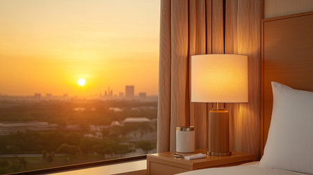 Create a stunning artwork showcasing luxurious upscale acmodations in a sunny realism style, Focus on an extreme close-up of vivid serene details under a golden hour lighting, capturing elegance and refinement.の素材