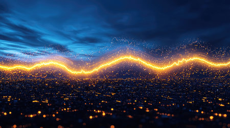 Create a dynamic financial chart art piece with a lightwave effect in vibrant sky blue, featuring striking illumination and depth, capturing the panys performance journey.の素材