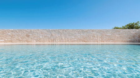 Explore luxury through a worms-eye view of high-end elegance, Dive into a crystal-clear, serene world under bright daylight, emphasizing depth and refinement.の素材