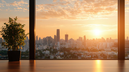 Entrepreneurs success through innovation, leadership, planning, High noon lighting, through-the-window perspective.の素材