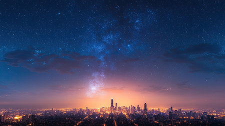 list  Create an energizing cityscape photo with vibrant colors and lively atmosphere, Capture a confident, vivid style under a bright stormy flash, showcasing the distant horizon.の素材