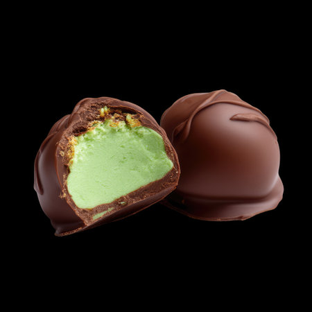 Mouthwatering chocolate treat featuring a creamy mint filling, encased in a rich chocolate coating. Ideal for dessert tables, celebrations, or sweet cravings.の素材