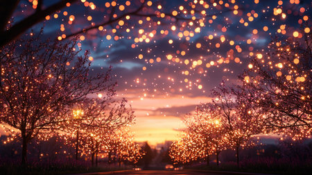 a wide-angle view of blooming nature in vibrant light and sparkling top-down glow, Embrace luxury.の素材