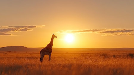 Adorable animals in a joyful world, Eye-level view from the distant horizon under a bright midday sun, Warmth, love, and innocence.の素材